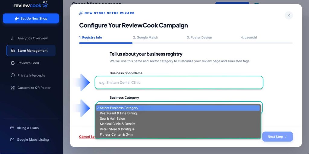 configure business details reviewcook