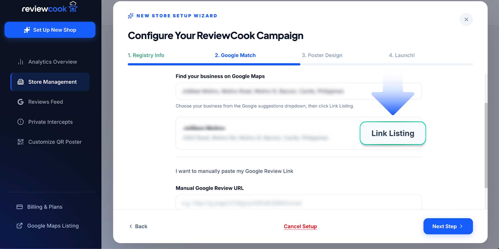 link google maps listing reviewcook